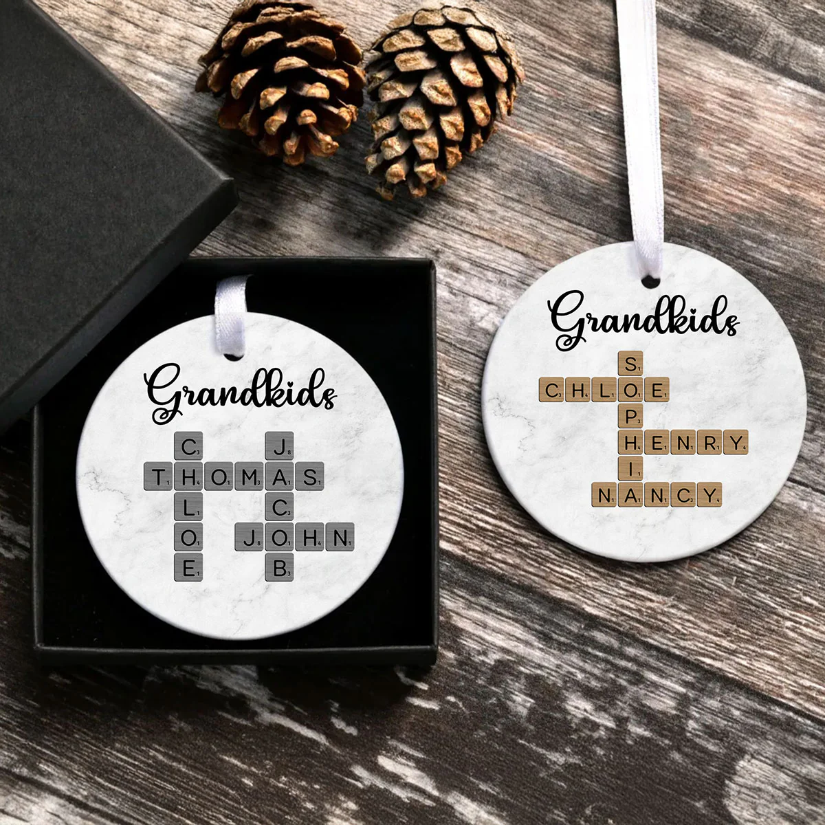 Grandkids Crossword Art - Personalized Ceramic Ornament - Sentimental Gift for Grandma Grandpa Grandkids - Image 6