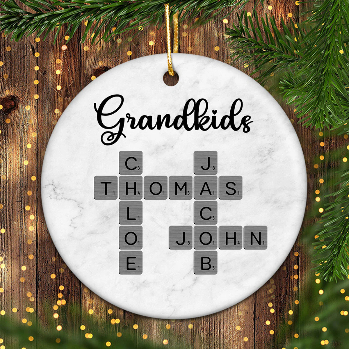 Grandkids Crossword Art - Personalized Ceramic Ornament - Sentimental Gift for Grandma Grandpa Grandkids - Image 7