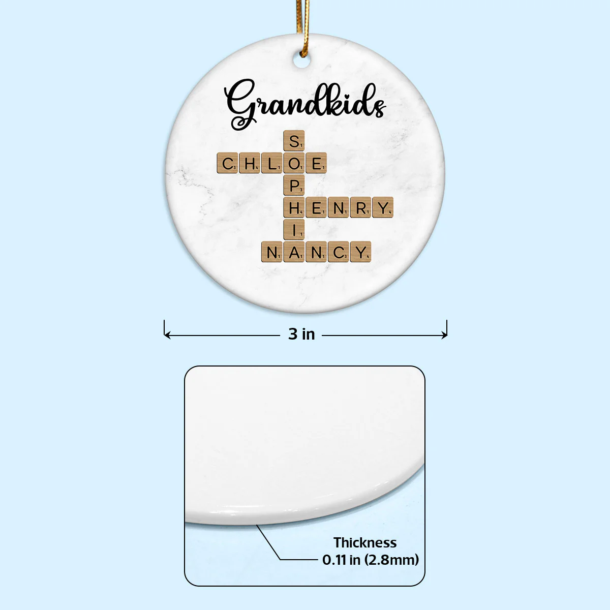 Grandkids Crossword Art - Personalized Ceramic Ornament - Sentimental Gift for Grandma Grandpa Grandkids - Image 8