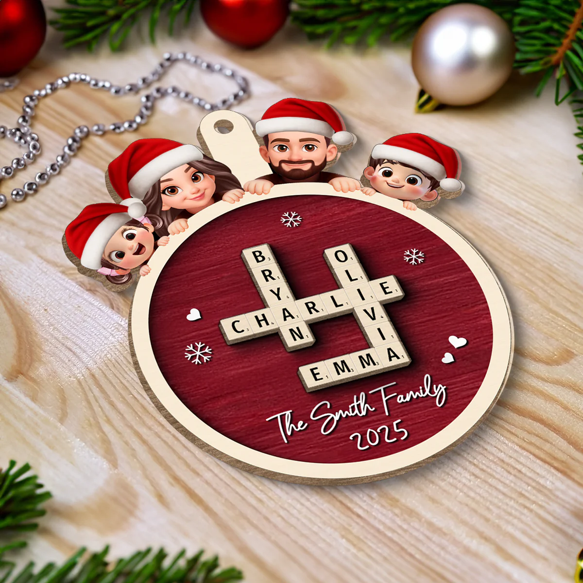 Grandkids Crossword Cute Kids Personalized 2-Layered Wooden Ornament, Christmas Gift for Granddaughter, Grandson - Image 2