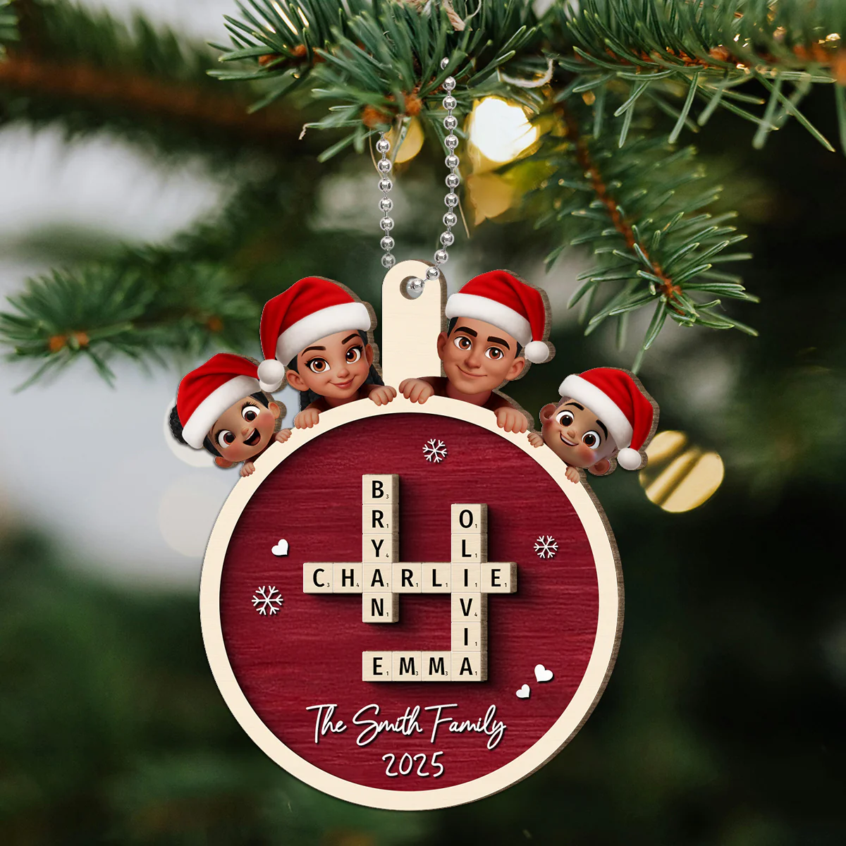 Grandkids Crossword Cute Kids Personalized 2-Layered Wooden Ornament, Christmas Gift for Granddaughter, Grandson - Image 3