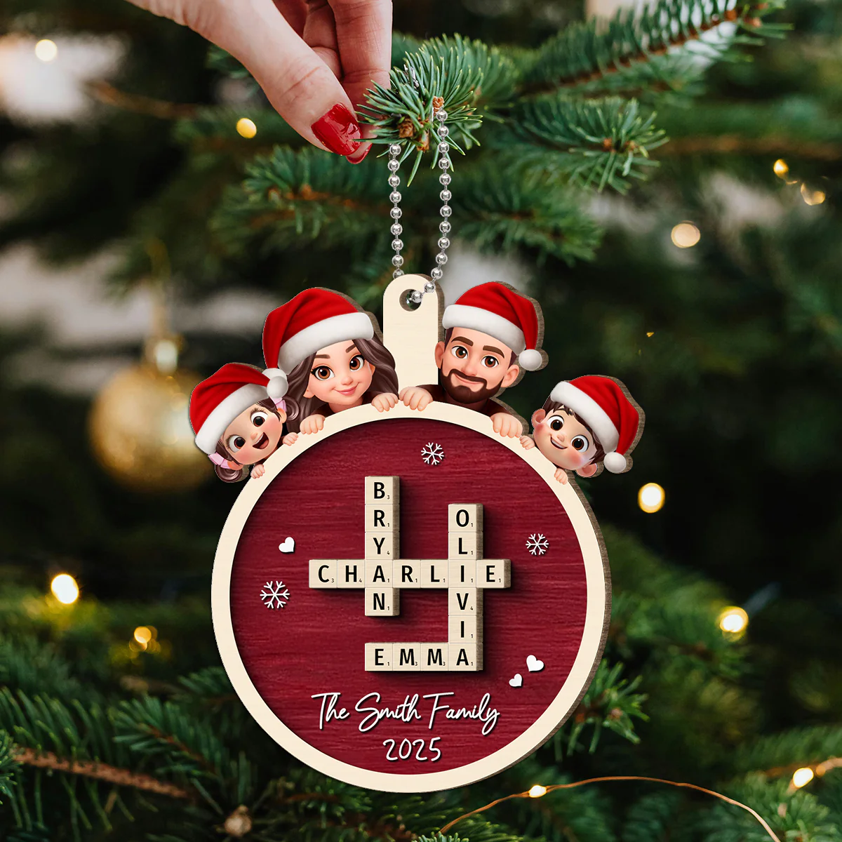 Grandkids Crossword Cute Kids Personalized 2-Layered Wooden Ornament, Christmas Gift for Granddaughter, Grandson - Image 4