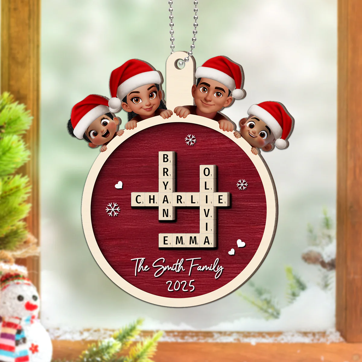 Grandkids Crossword Cute Kids Personalized 2-Layered Wooden Ornament, Christmas Gift for Granddaughter, Grandson - Image 5