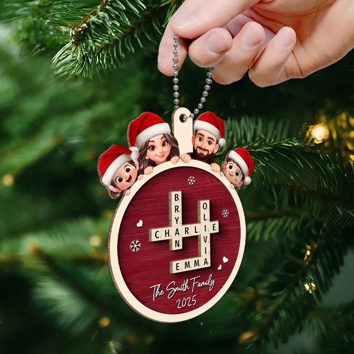 Grandkids Crossword Cute Kids Personalized 2-Layered Wooden Ornament, Christmas Gift for Granddaughter, Grandson - Image 6
