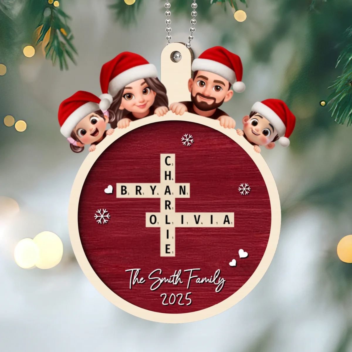 Grandkids Crossword Cute Kids Personalized 2-Layered Wooden Ornament, Christmas Gift for Granddaughter, Grandson - Image 9