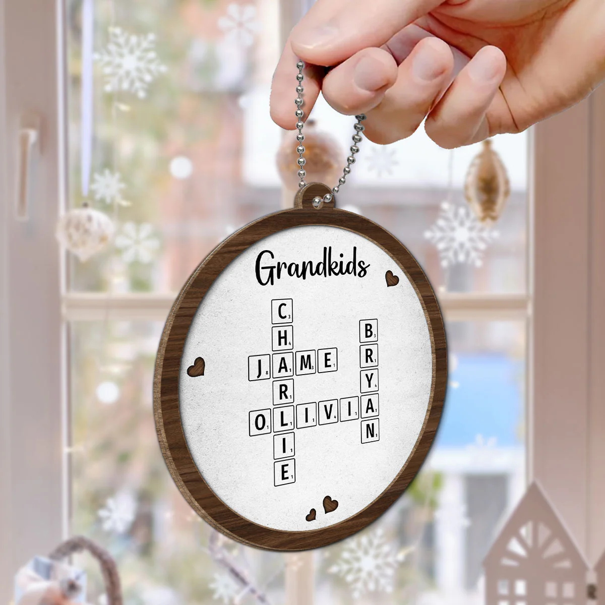 Grandkids Crossword Puzzle Art Newspaper Personalized 2-Layer Wooden Ornament, Christmas Gift For Grandma, Gift For Mom - Image 5