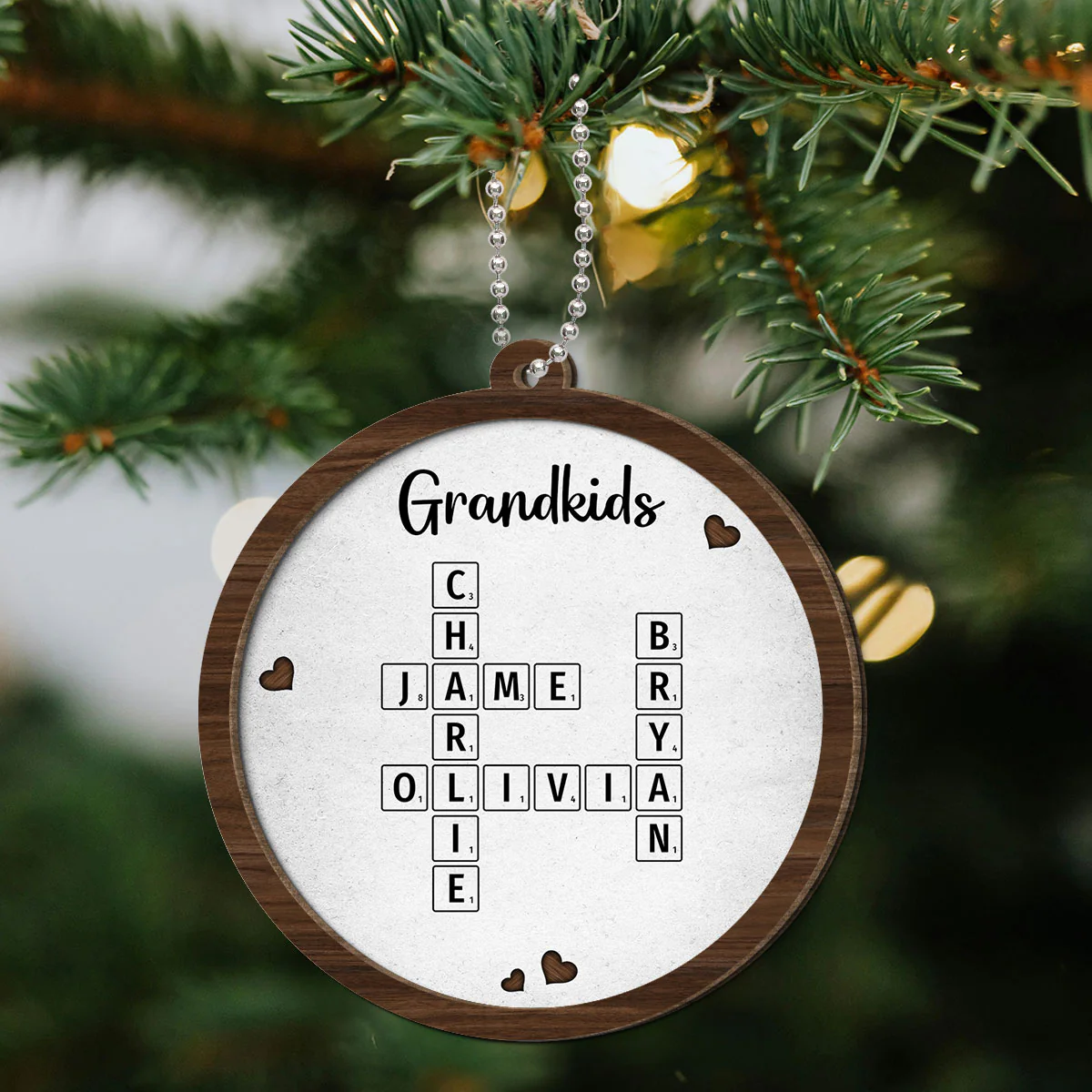 Grandkids Crossword Puzzle Art Newspaper Personalized 2-Layer Wooden Ornament, Christmas Gift For Grandma, Gift For Mom - Image 6