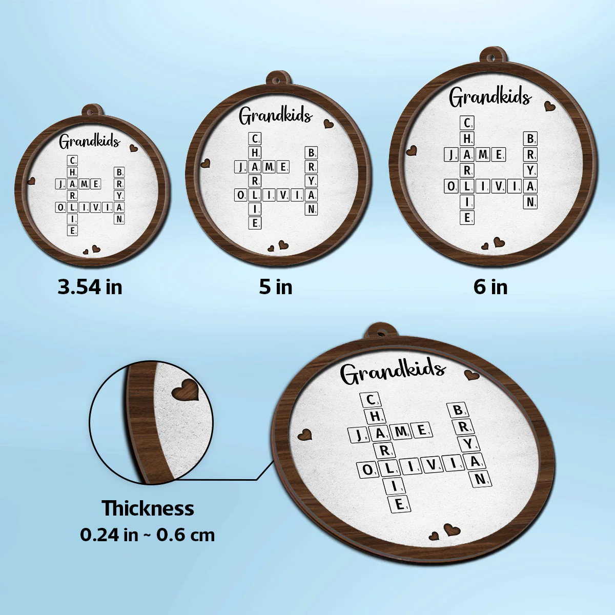 Grandkids Crossword Puzzle Art Newspaper Personalized 2-Layer Wooden Ornament, Christmas Gift For Grandma, Gift For Mom - Image 7