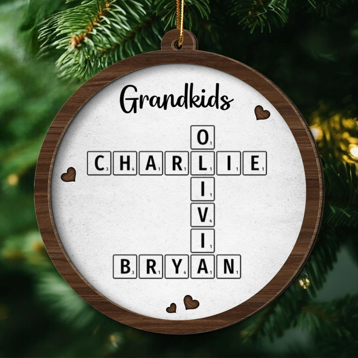 Grandkids Crossword Puzzle Art Newspaper Personalized 2-Layer Wooden Ornament, Christmas Gift For Grandma, Gift For Mom - Image 9