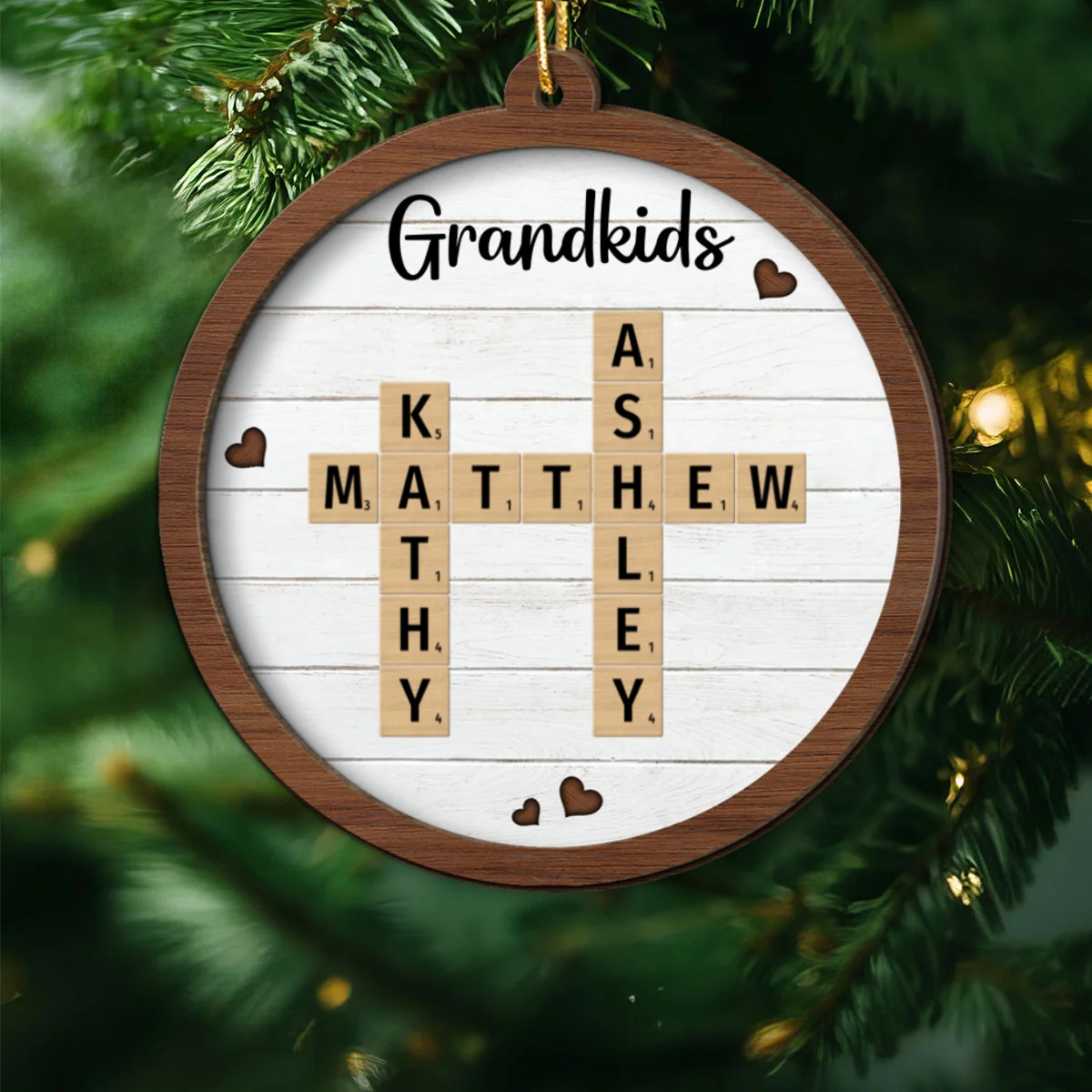 Grandkids Crossword Puzzle Art - Personalized 2-Layered Wooden Ornament - Christmas Gift For Mom, Gift For Grandma - Image 11