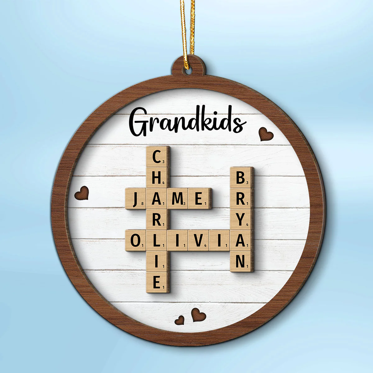 Grandkids Crossword Puzzle Art - Personalized 2-Layered Wooden Ornament - Christmas Gift For Mom, Gift For Grandma - Image 2