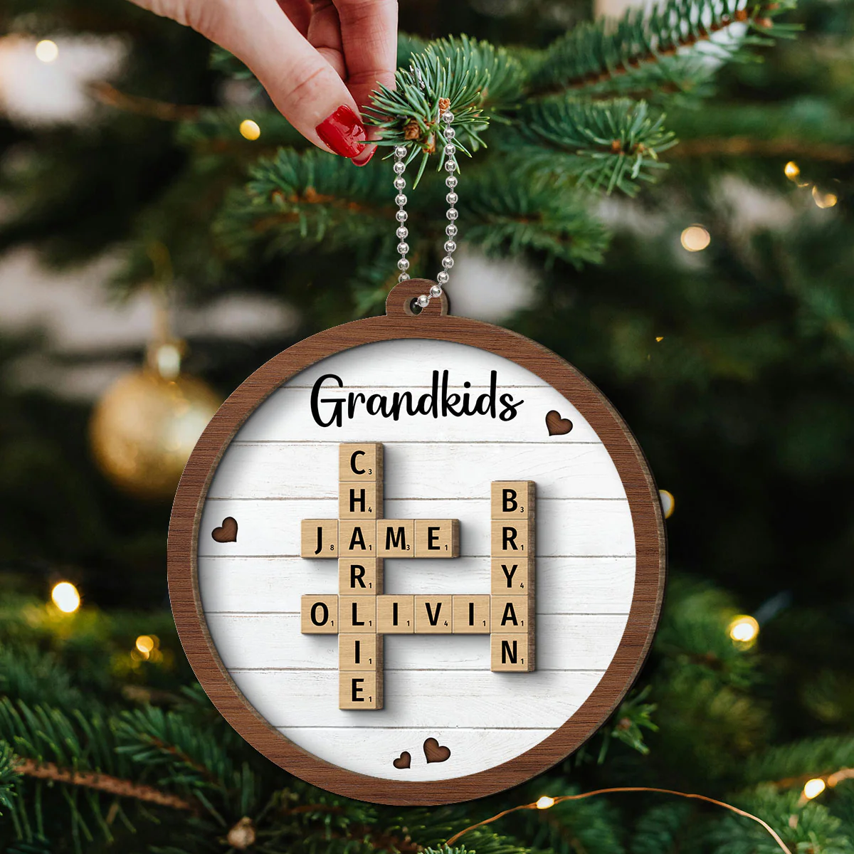 Grandkids Crossword Puzzle Art - Personalized 2-Layered Wooden Ornament - Christmas Gift For Mom, Gift For Grandma - Image 5