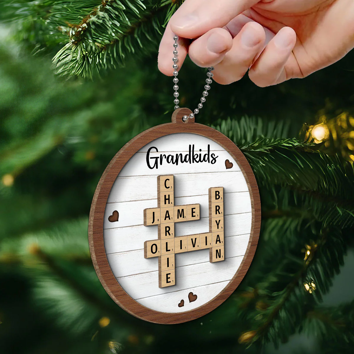 Grandkids Crossword Puzzle Art - Personalized 2-Layered Wooden Ornament - Christmas Gift For Mom, Gift For Grandma - Image 6