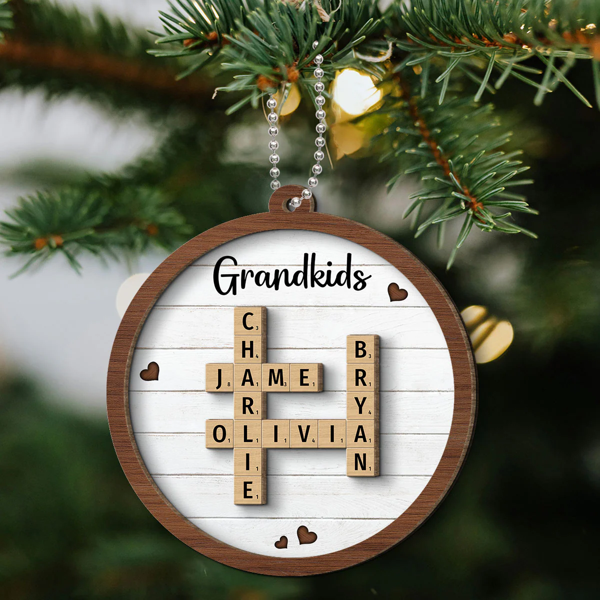 Grandkids Crossword Puzzle Art - Personalized 2-Layered Wooden Ornament - Christmas Gift For Mom, Gift For Grandma - Image 7