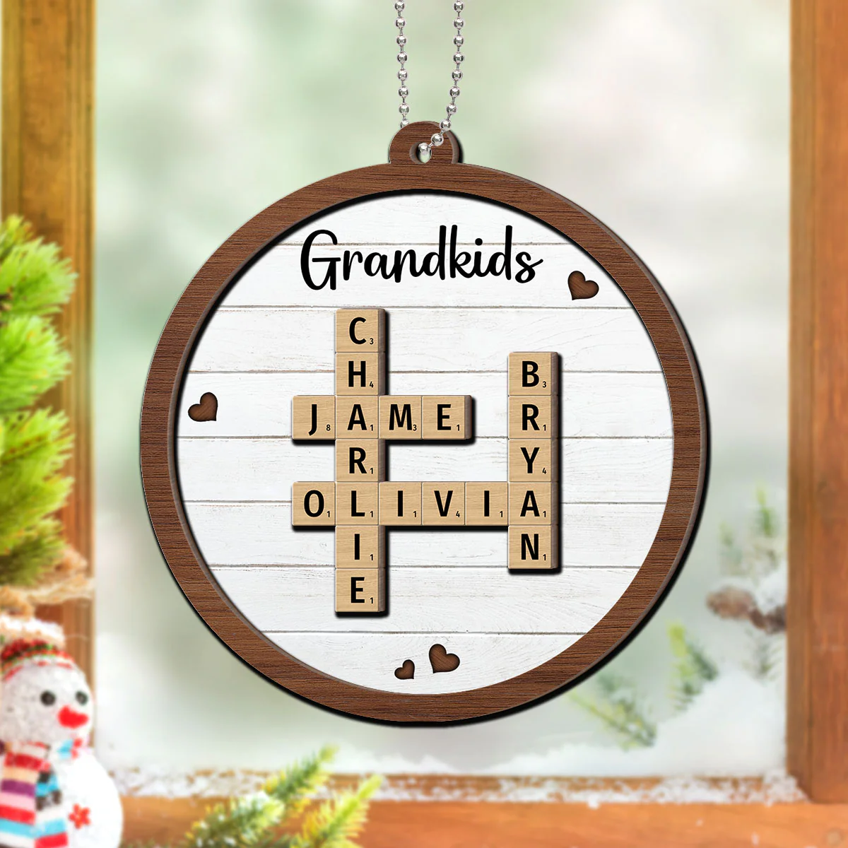 Grandkids Crossword Puzzle Art - Personalized 2-Layered Wooden Ornament - Christmas Gift For Mom, Gift For Grandma - Image 8