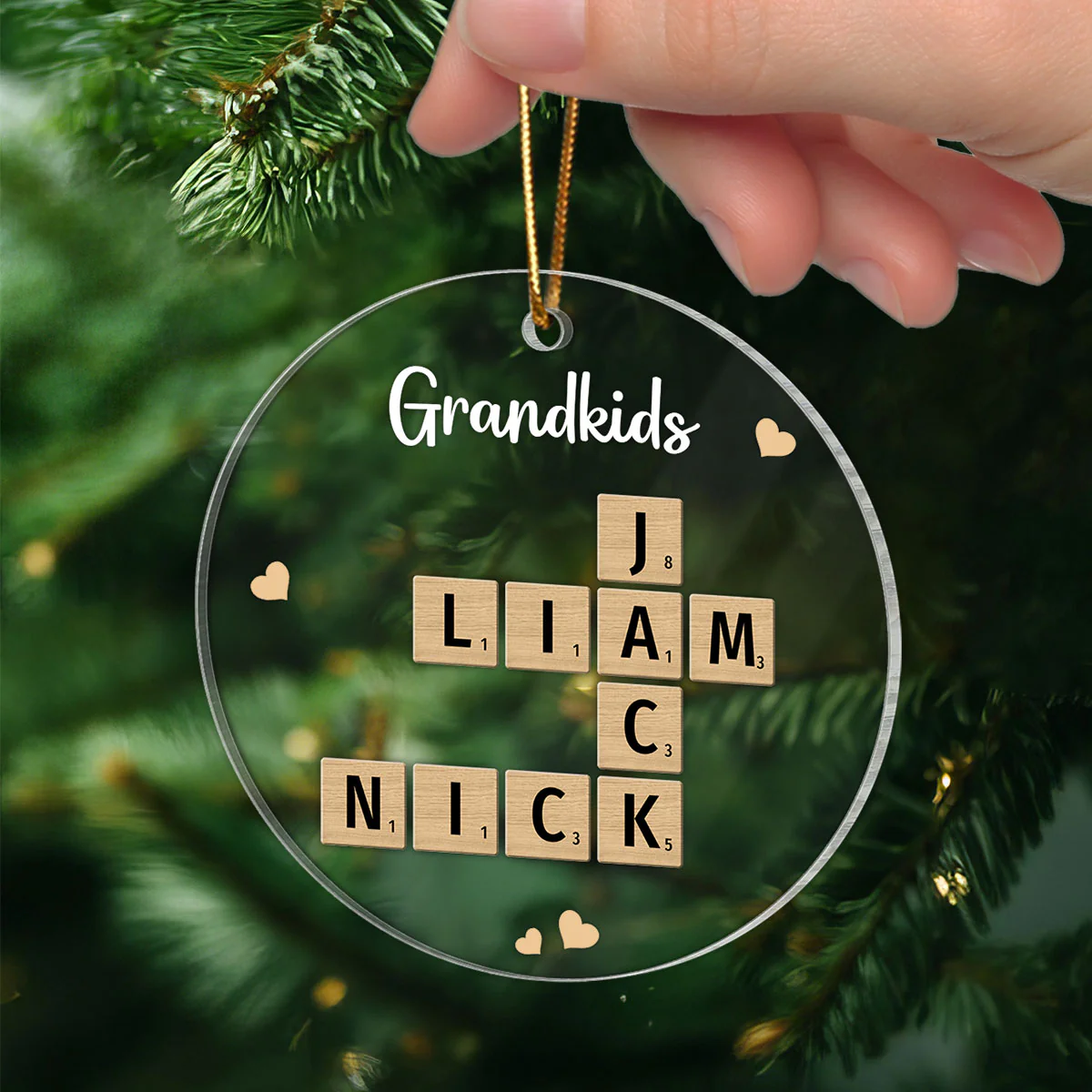 Grandkids Crossword Puzzle Art Personalized Acrylic Ornament, Christmas Gift For Grandma, Gift For Mom - Image 3