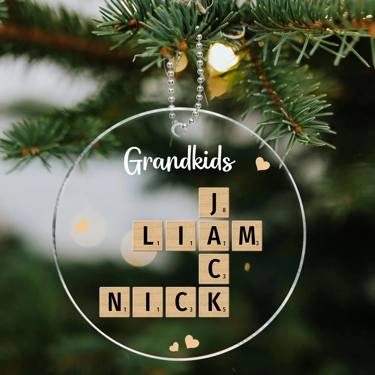 Grandkids Crossword Puzzle Art Personalized Acrylic Ornament, Christmas Gift For Grandma, Gift For Mom - Image 4
