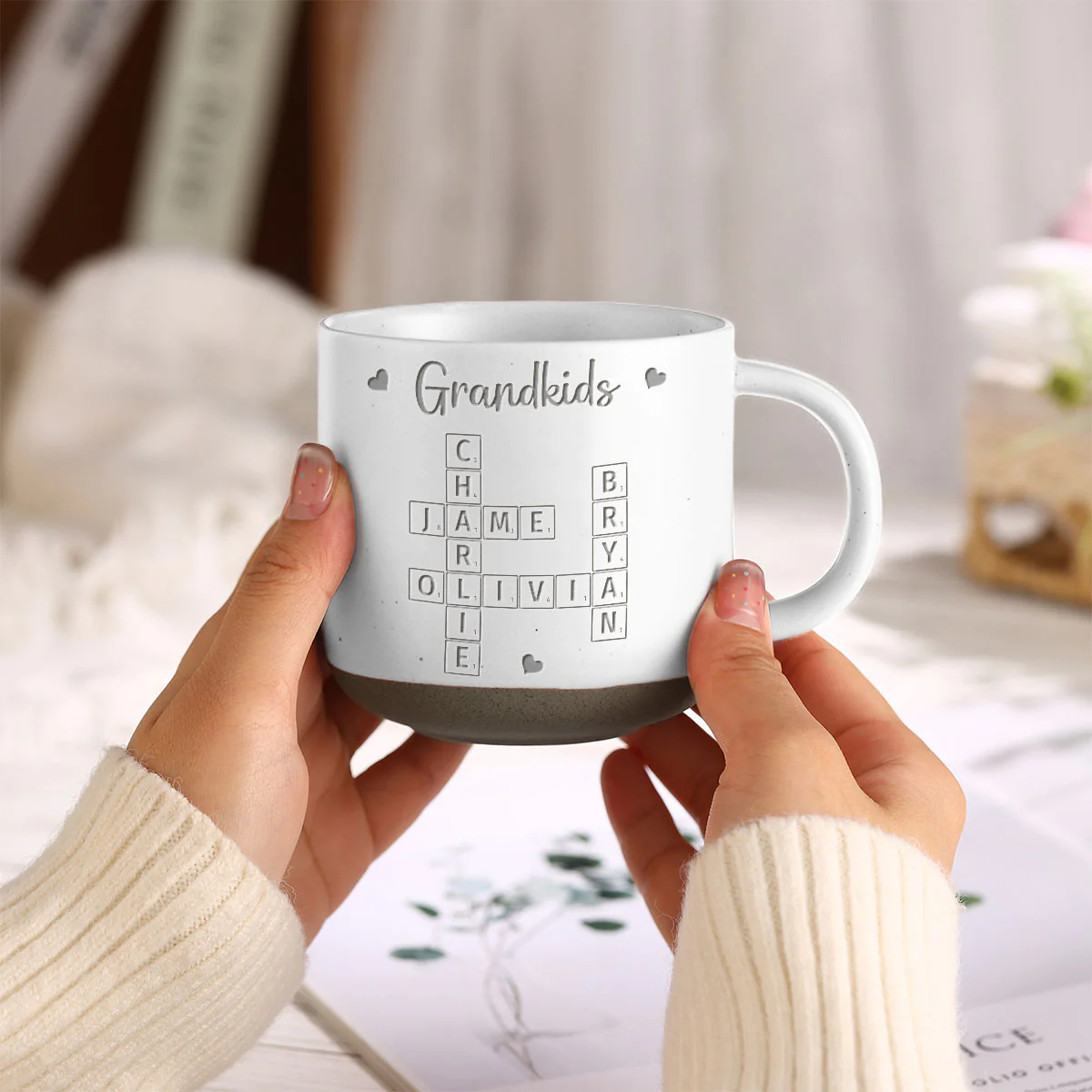 Grandkids Crossword Puzzle Art Personalized Engraved Pottery Mug, Christmas Gift For Grandma, Gift For Mom - Image 5
