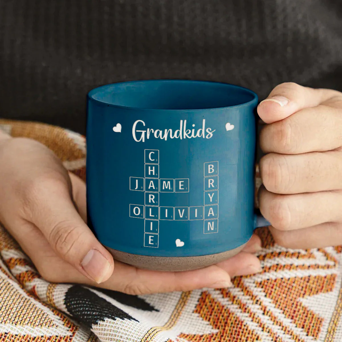 Grandkids Crossword Puzzle Art Personalized Engraved Pottery Mug, Christmas Gift For Grandma, Gift For Mom - Image 6