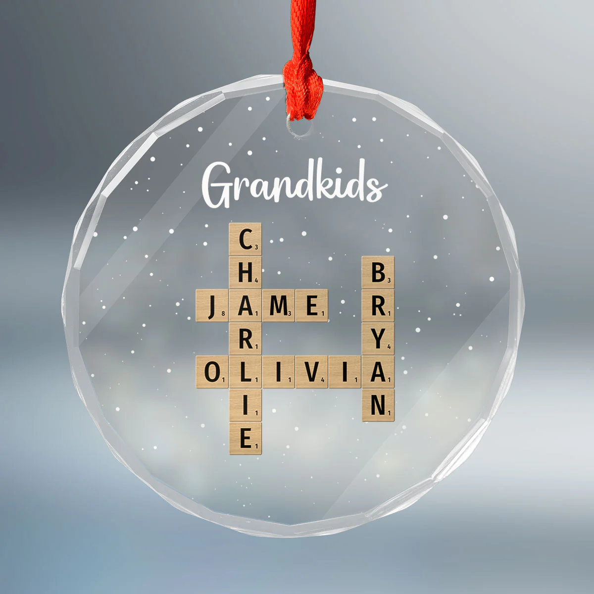 Grandkids Crossword Puzzle Art Personalized Glass Ornament, Christmas Gift For Grandma, Gift For Mom - Image 2