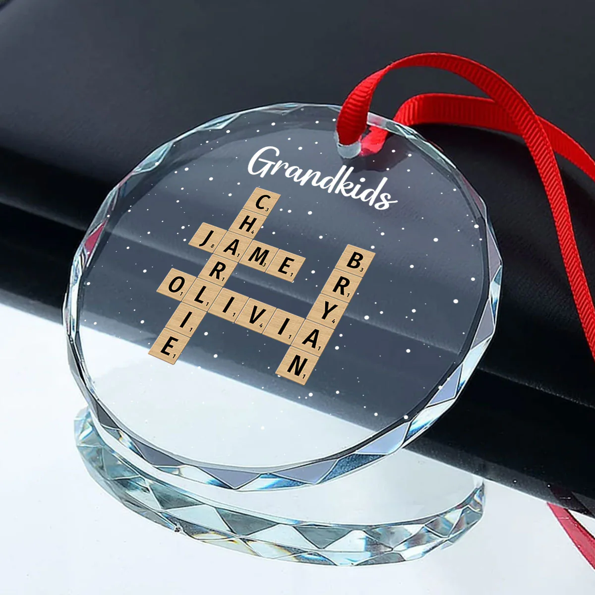 Grandkids Crossword Puzzle Art Personalized Glass Ornament, Christmas Gift For Grandma, Gift For Mom - Image 3