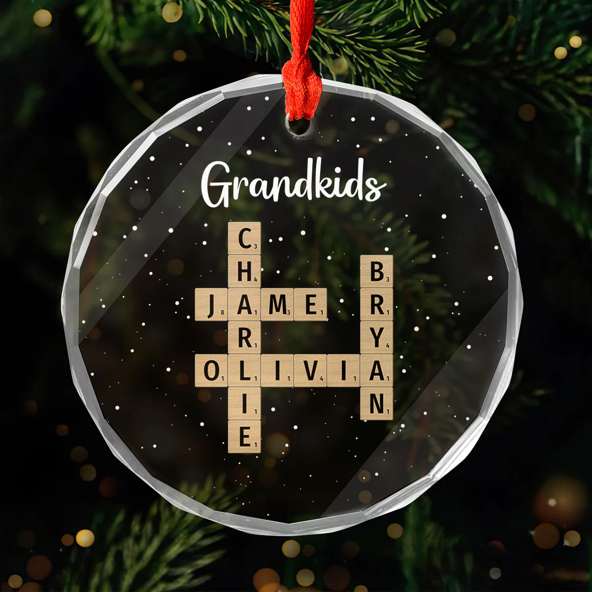 Grandkids Crossword Puzzle Art Personalized Glass Ornament, Christmas Gift For Grandma, Gift For Mom - Image 5