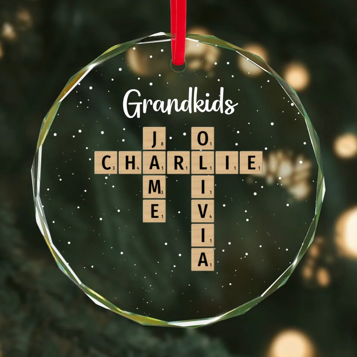 Grandkids Crossword Puzzle Art Personalized Glass Ornament, Christmas Gift For Grandma, Gift For Mom - Image 7