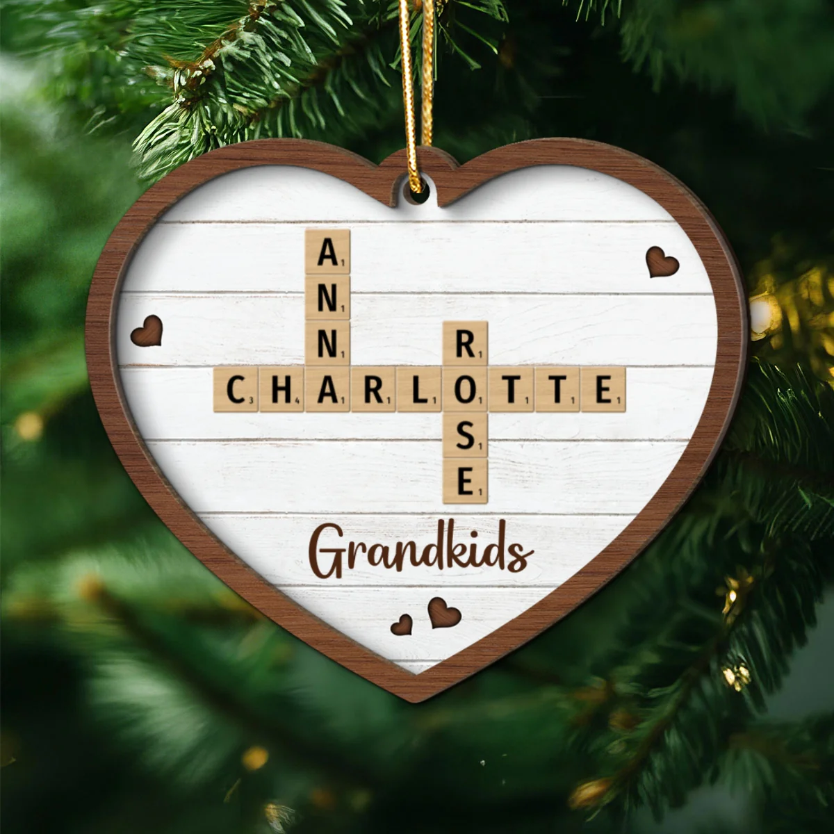 Grandkids Crossword Puzzle Art - Personalized 2-Layered Wooden Ornament - Christmas Gift For Mom, Gift For Grandma - Image 11