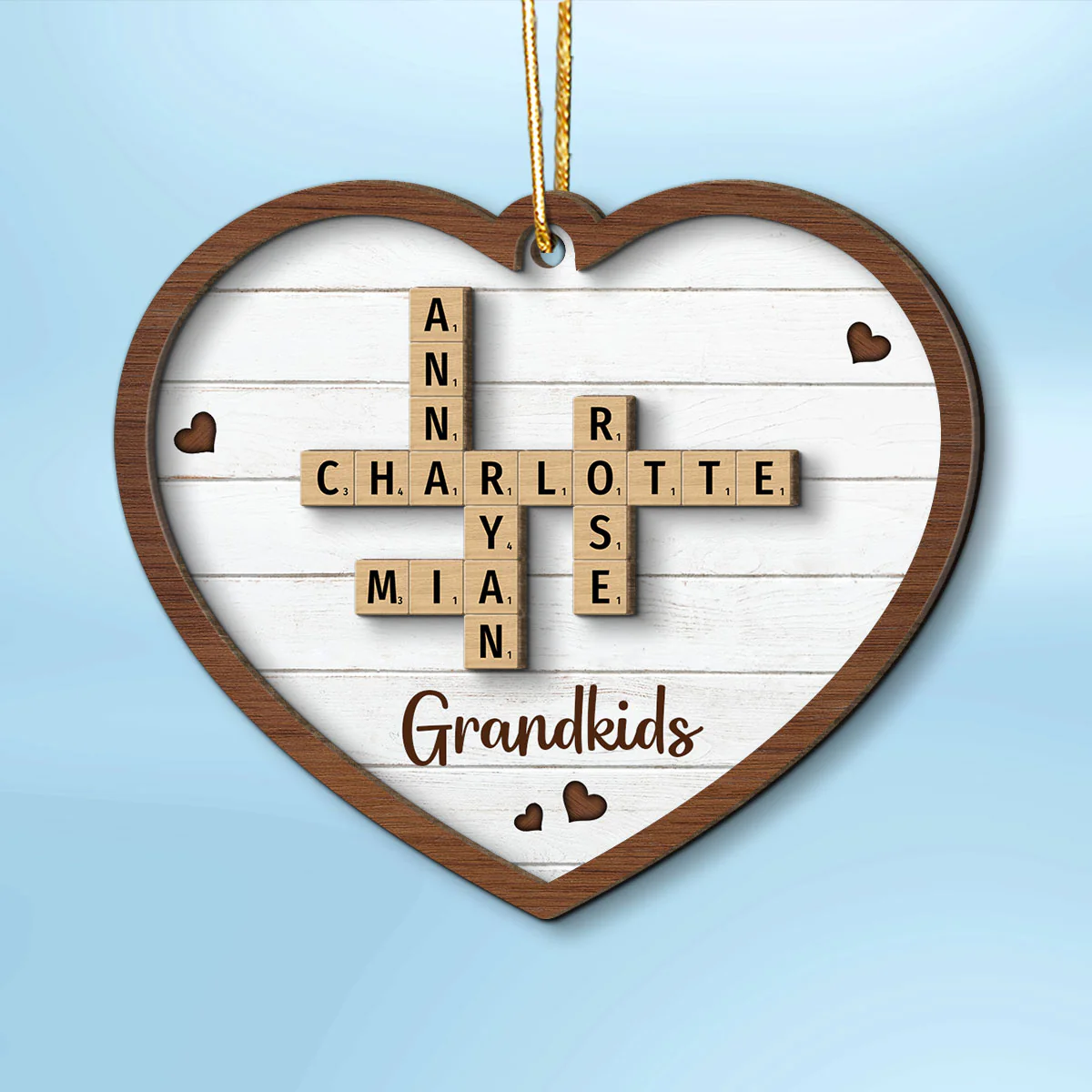 Grandkids Crossword Puzzle Art - Personalized 2-Layered Wooden Ornament - Christmas Gift For Mom, Gift For Grandma - Image 2