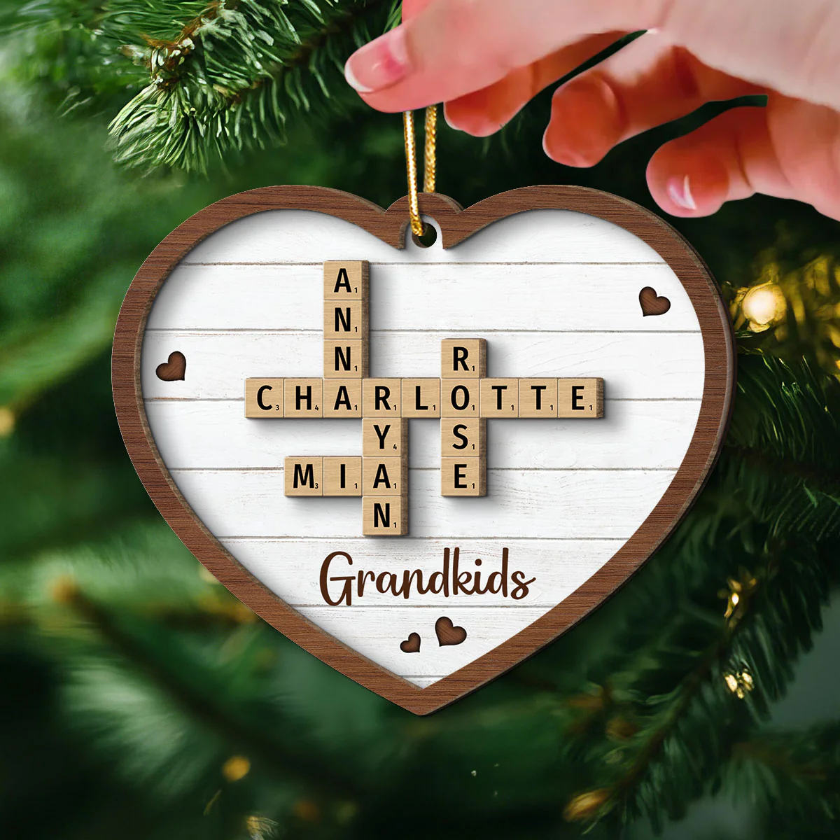 Grandkids Crossword Puzzle Art - Personalized 2-Layered Wooden Ornament - Christmas Gift For Mom, Gift For Grandma - Image 3