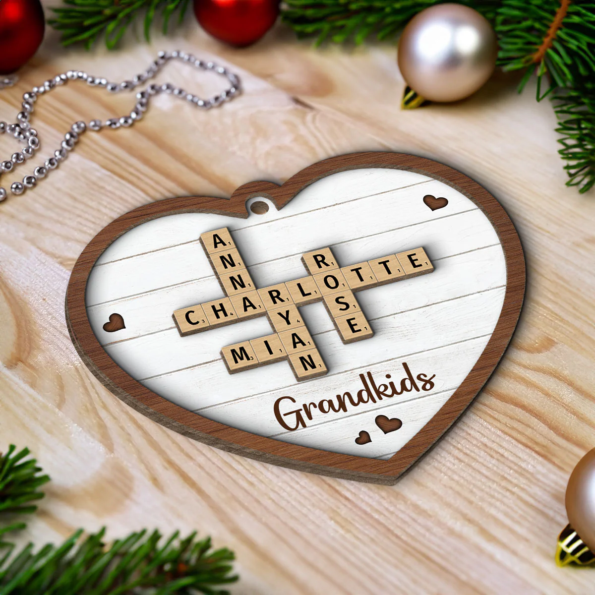 Grandkids Crossword Puzzle Art - Personalized 2-Layered Wooden Ornament - Christmas Gift For Mom, Gift For Grandma - Image 4