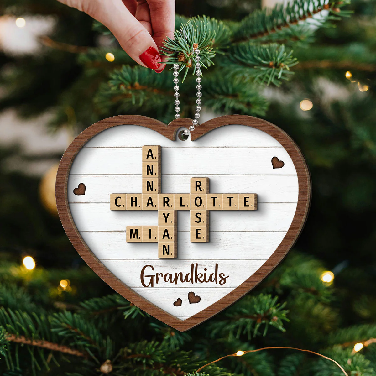 Grandkids Crossword Puzzle Art - Personalized 2-Layered Wooden Ornament - Christmas Gift For Mom, Gift For Grandma - Image 5