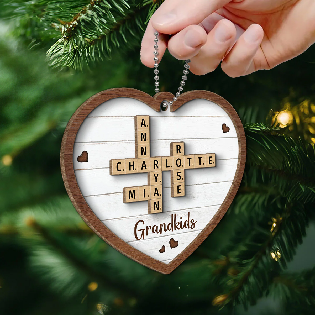 Grandkids Crossword Puzzle Art - Personalized 2-Layered Wooden Ornament - Christmas Gift For Mom, Gift For Grandma - Image 6