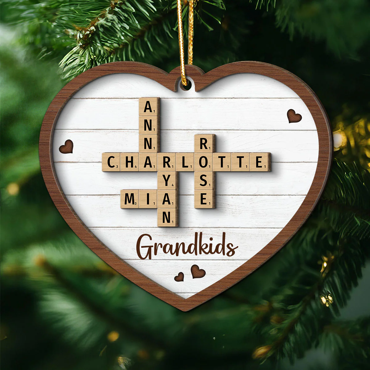 Grandkids Crossword Puzzle Art - Personalized 2-Layered Wooden Ornament - Christmas Gift For Mom, Gift For Grandma - Image 7