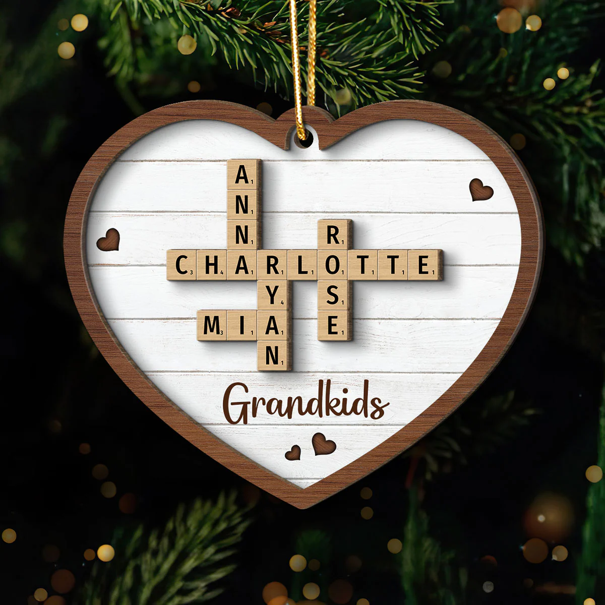 Grandkids Crossword Puzzle Art - Personalized 2-Layered Wooden Ornament - Christmas Gift For Mom, Gift For Grandma - Image 8