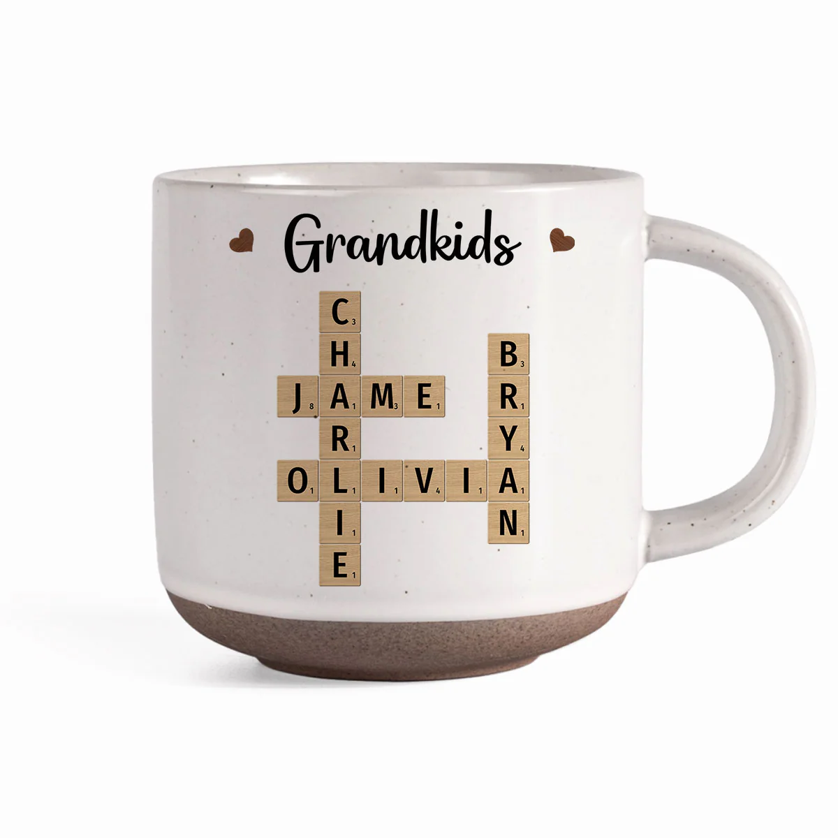 Grandkids Crossword Puzzle Art Personalized Pottery Mug, Christmas Gift For Grandma, Gift For Mom - Image 2