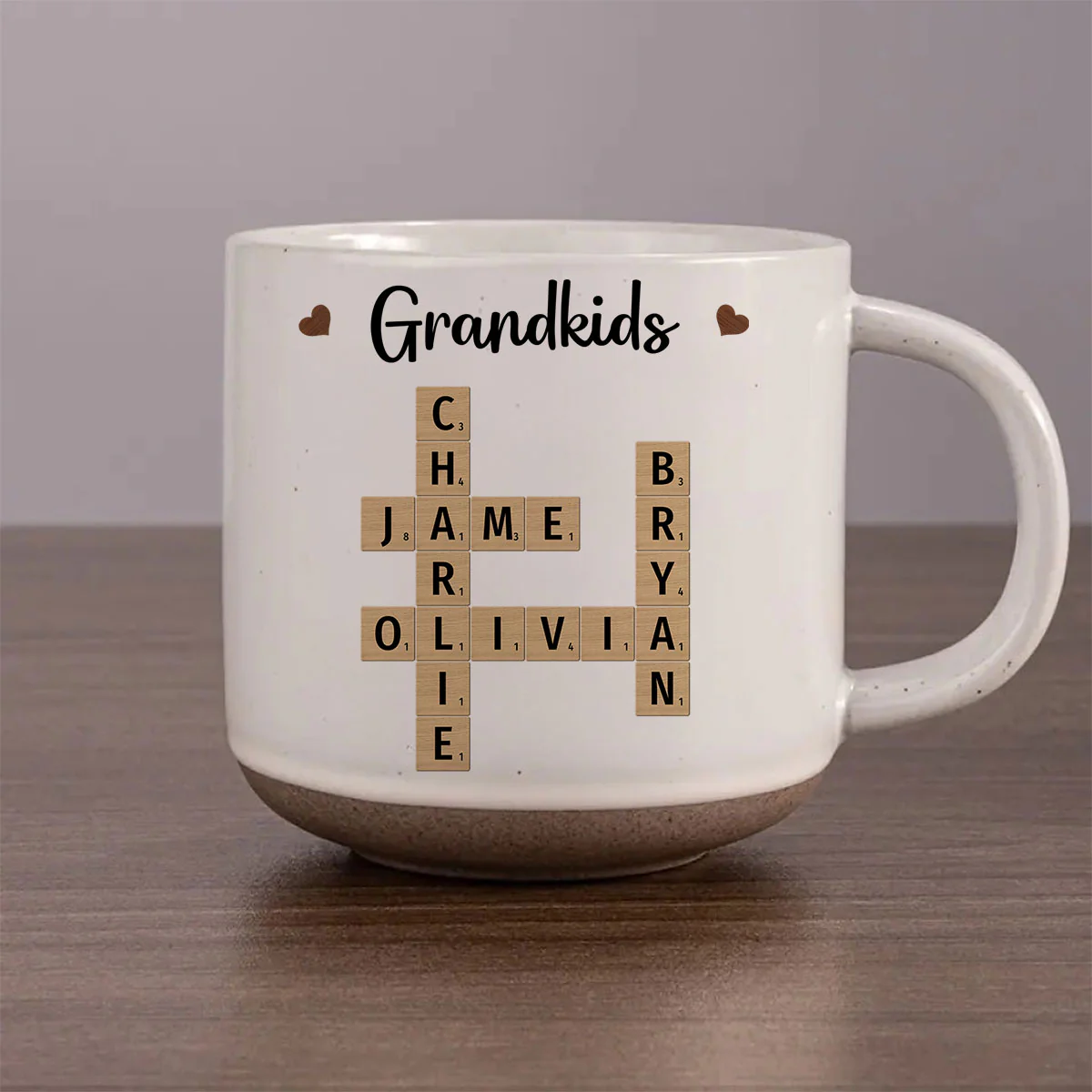 Grandkids Crossword Puzzle Art Personalized Pottery Mug, Christmas Gift For Grandma, Gift For Mom - Image 3