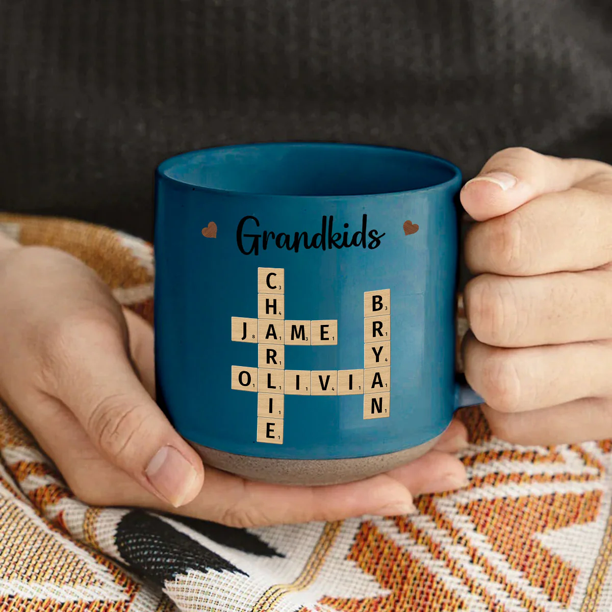 Grandkids Crossword Puzzle Art Personalized Pottery Mug, Christmas Gift For Grandma, Gift For Mom - Image 5
