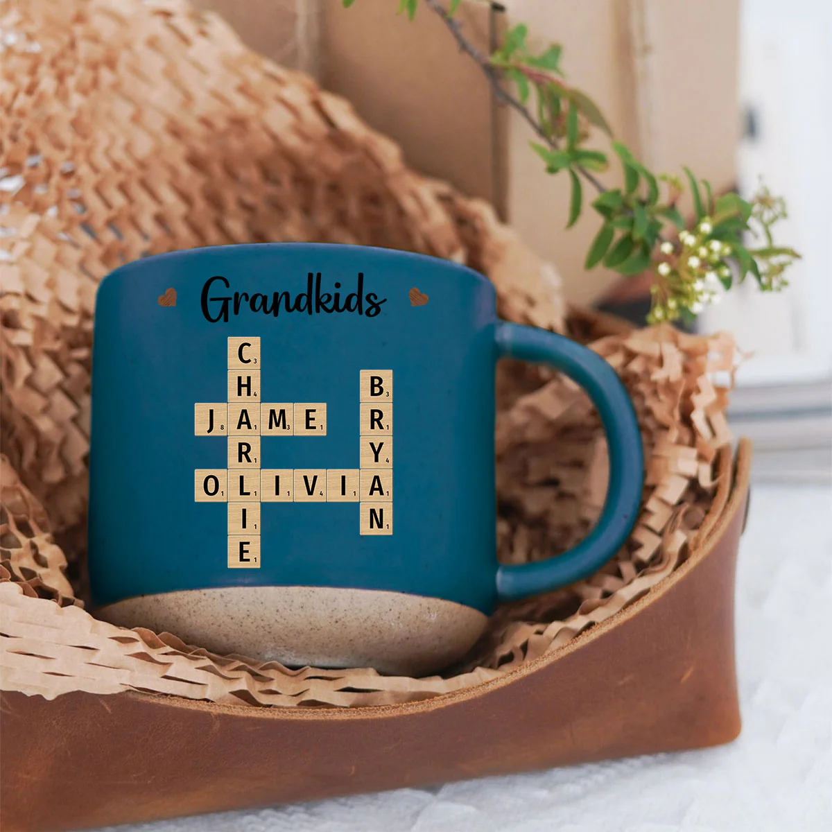 Grandkids Crossword Puzzle Art Personalized Pottery Mug, Christmas Gift For Grandma, Gift For Mom - Image 7