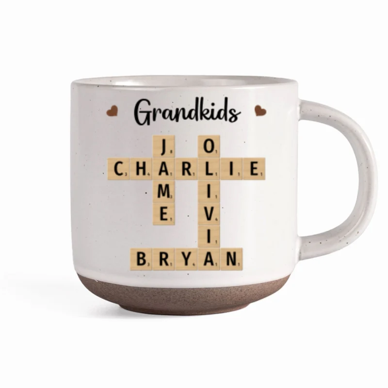 Grandkids Crossword Puzzle Art Personalized Pottery Mug, Christmas Gift For Grandma, Gift For Mom - Image 9