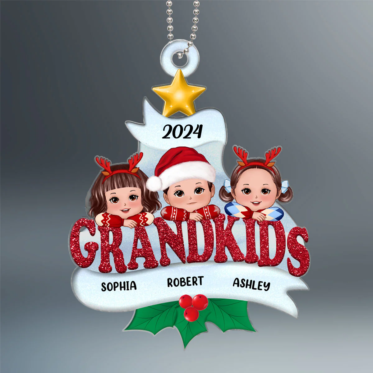Grandkids Cute Kids On Word Gift For Grandma Grandpa Grandparents Personalized Custom Shaped Acrylic Ornament - Image 2