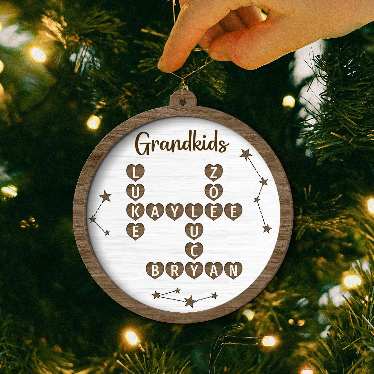 Grandkids Family Heart Crossword Art Puzzle Personalized 2-Layer Wooden Ornament - Image 5