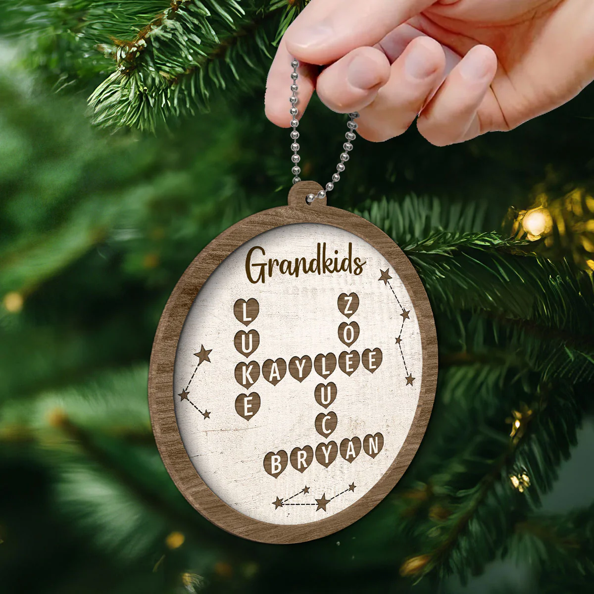 Grandkids Family Heart Crossword Art Puzzle Personalized 2-Layer Wooden Ornament - Image 6