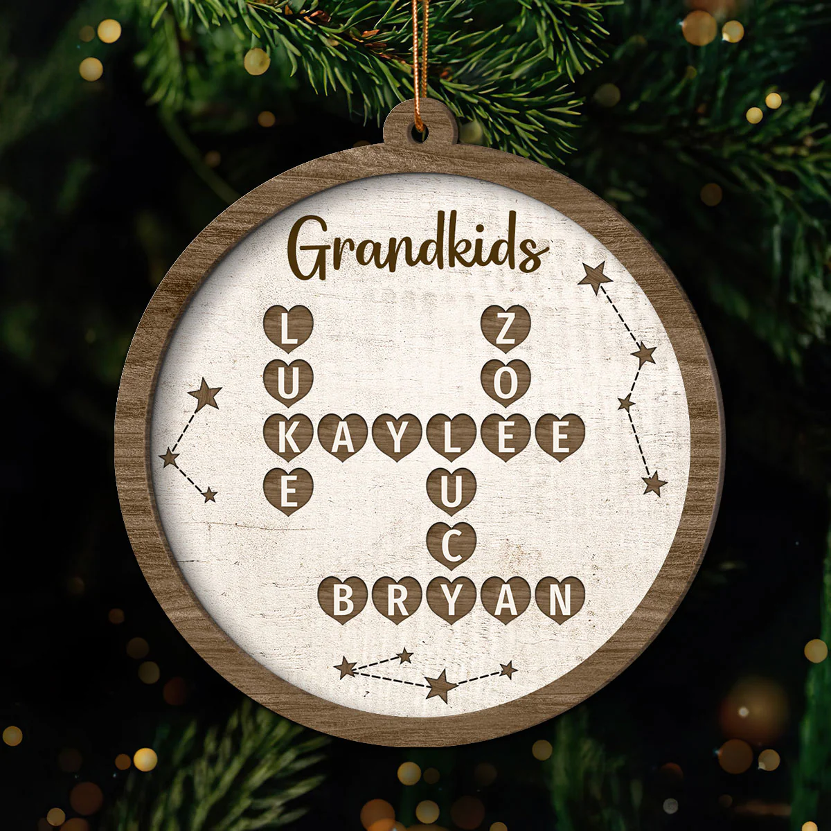Grandkids Family Heart Crossword Art Puzzle Personalized 2-Layer Wooden Ornament - Image 7