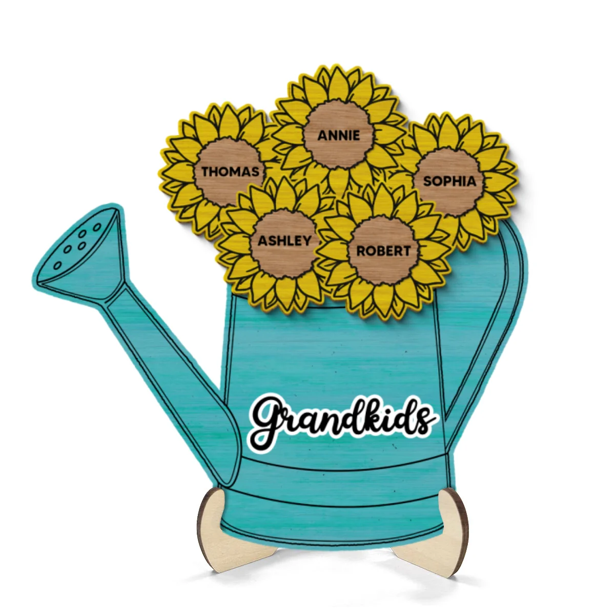 Grandkids Flowers Watering Can Personalized 2-layer Wooden Plaque - Image 8