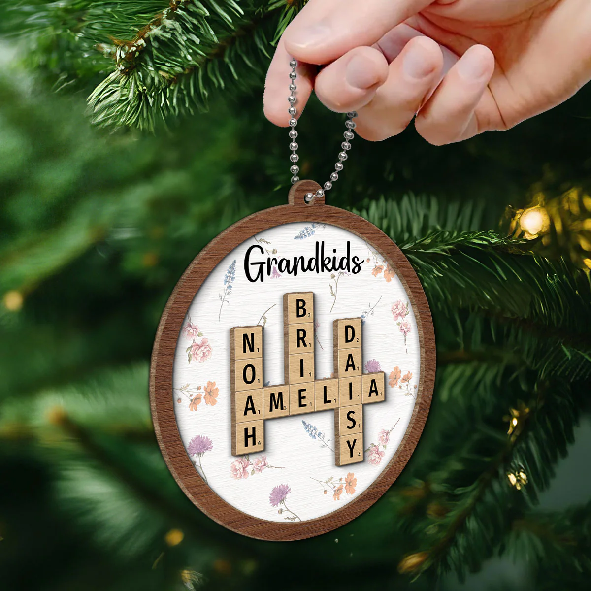 Grandkids Grandma's Garden Crossword Puzzle Art Birth Month Flower Personalized 2-Layer Wooden Ornament - Image 6