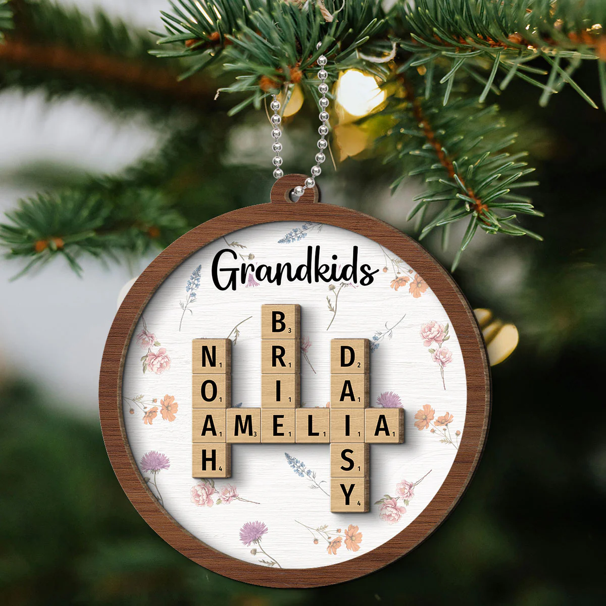 Grandkids Grandma's Garden Crossword Puzzle Art Birth Month Flower Personalized 2-Layer Wooden Ornament - Image 7