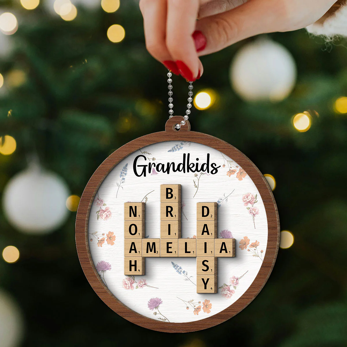 Grandkids Grandma's Garden Crossword Puzzle Art Birth Month Flower Personalized 2-Layer Wooden Ornament - Image 8