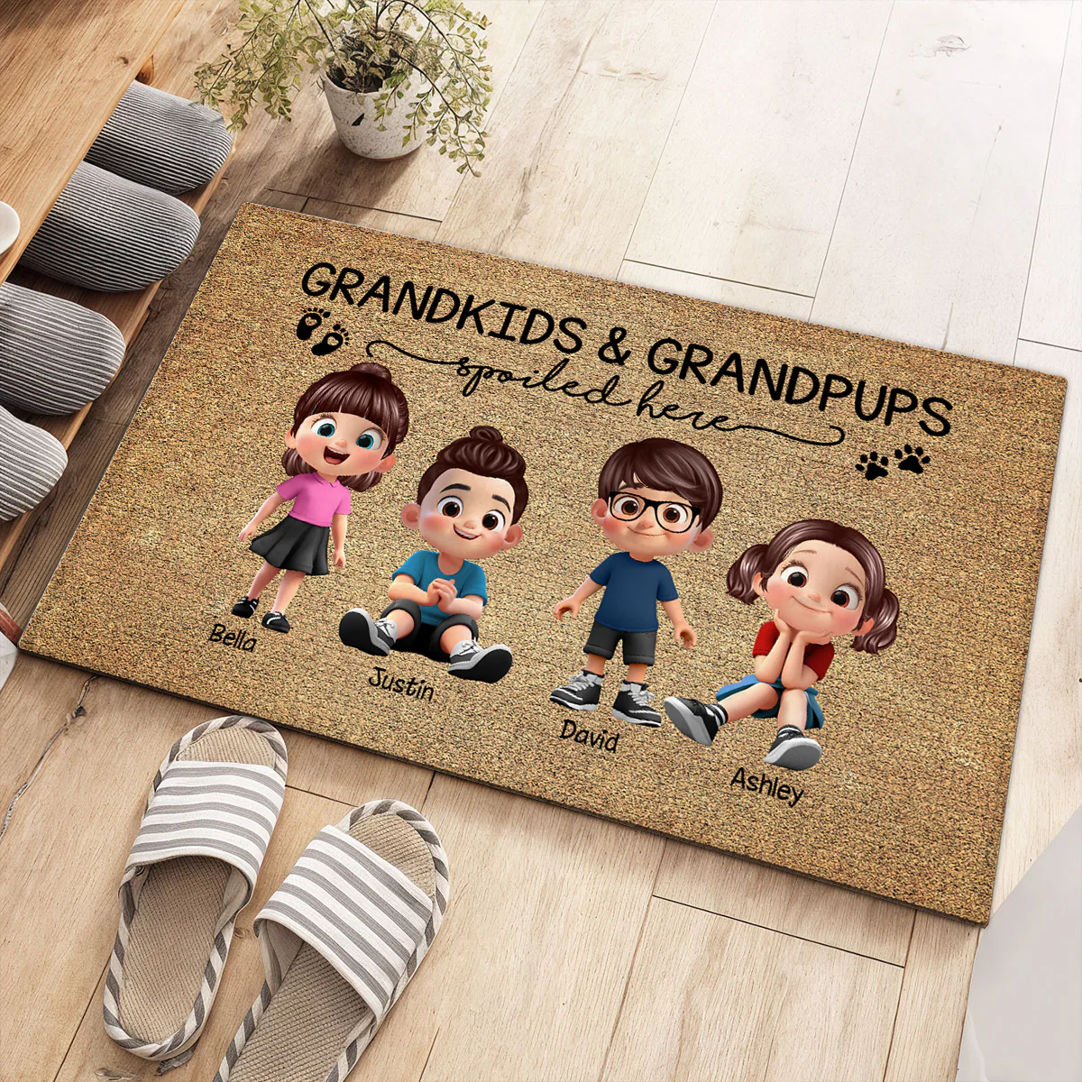 Grandkids & Grandpups Spoiled Here Personalized Doormat, Grandparents Welcome Mat - Image 2