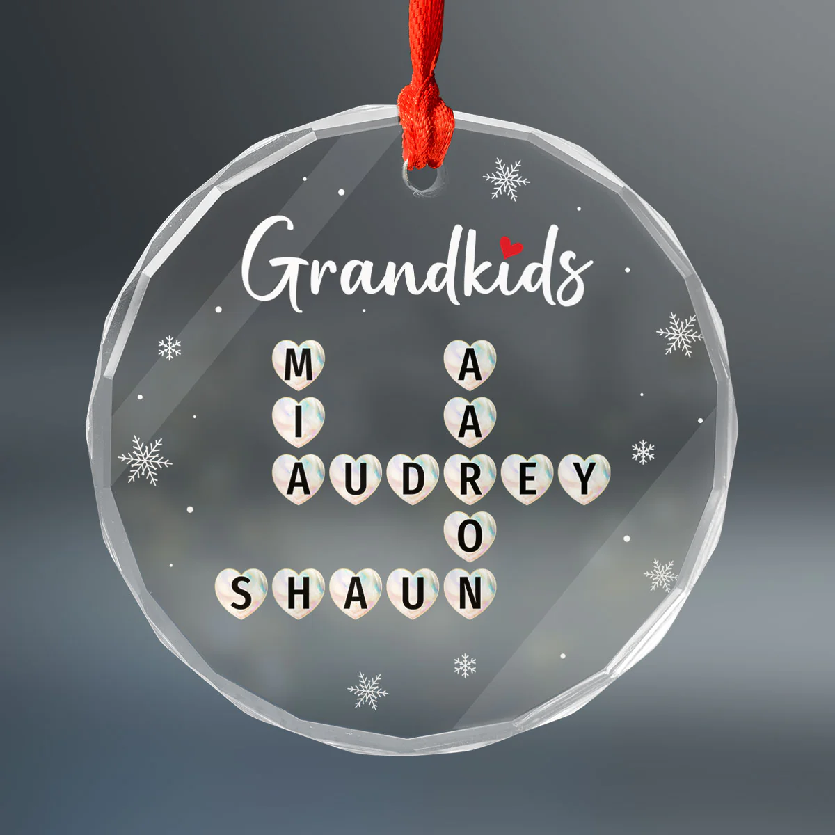 Grandkids Heart Crossword Art Puzzle Personalized Glass Ornament, Gift For Grandma Grandparents - Image 2